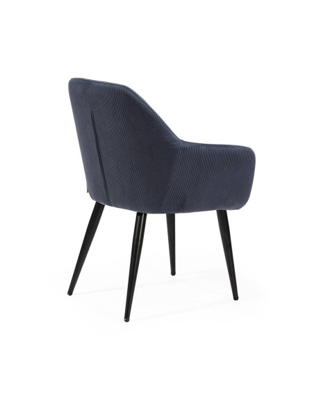 Silla con brazos DUNE, tejido pana y patas metalicas negras.