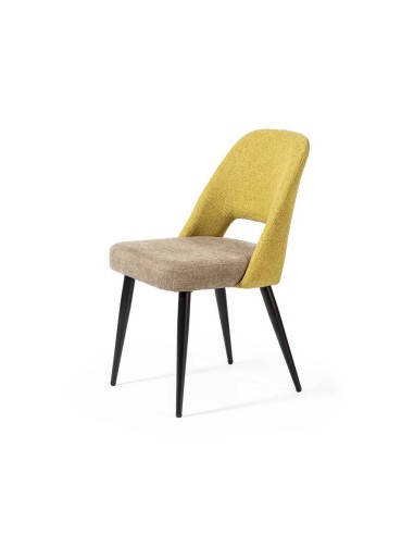 Cadeira de jantar MOCCIA em tecido combinado, pernas em metal cor preto.