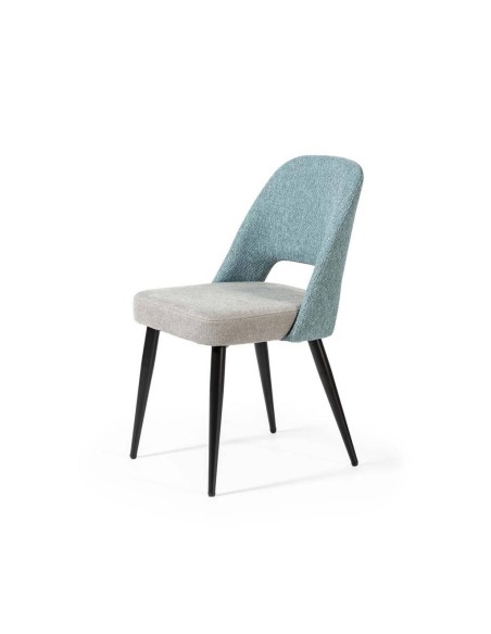 Cadeira de jantar MOCCIA em tecido combinado, pernas em metal cor preto.