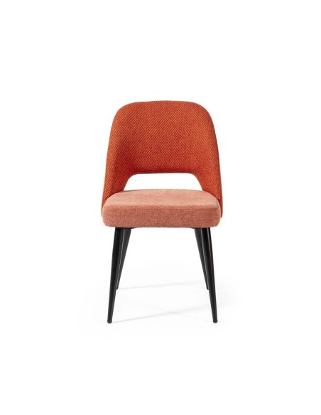 Cadeira de jantar MOCCIA em tecido combinado, pernas em metal cor preto.
