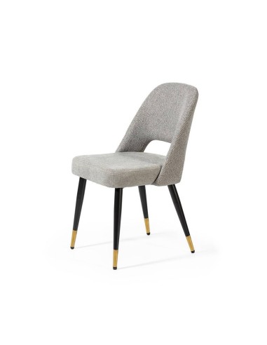 Cadeira de jantar MOCCIA em tecido combinado, pernas em metal cor preto e ouro.