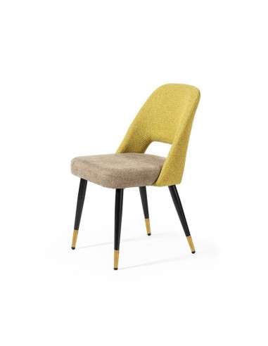 Cadeira de jantar MOCCIA em tecido combinado, pernas em metal cor preto e ouro.