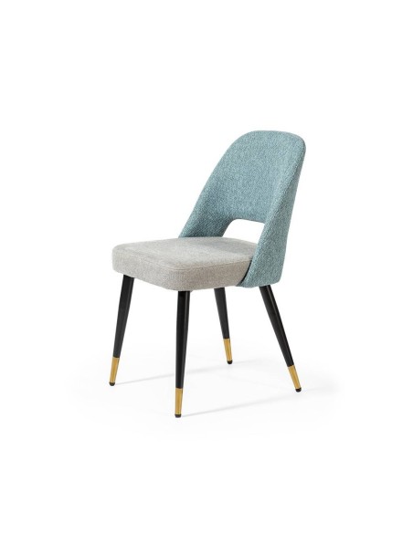 Silla de comedor en tejido combinado MOCCIA, patas metálicas en negro y dorado.