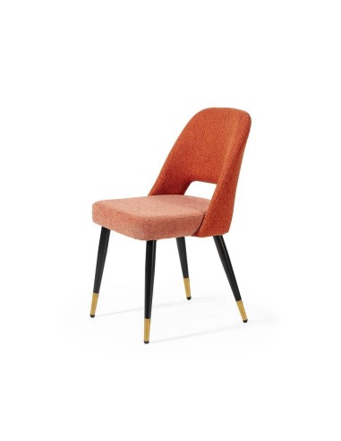 Cadeira de jantar MOCCIA em tecido combinado, pernas em metal cor preto e ouro.