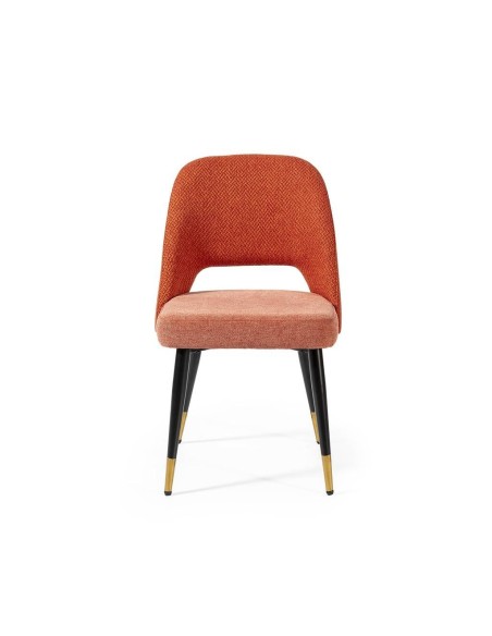 Silla de comedor en tejido combinado MOCCIA, patas metálicas en negro y dorado.