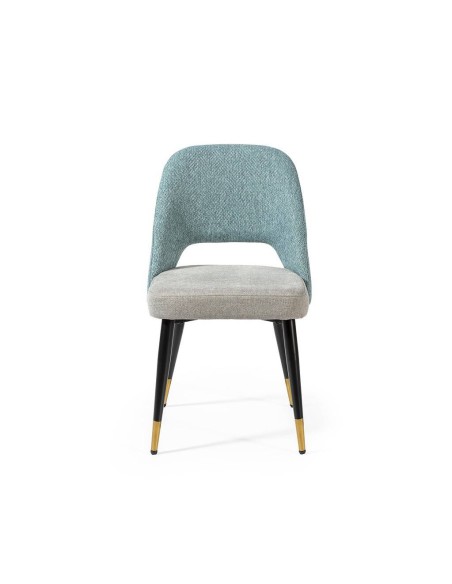 Silla de comedor en tejido combinado MOCCIA, patas metálicas en negro y dorado.