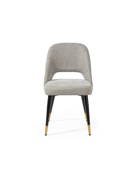 Cadeira de jantar MOCCIA em tecido combinado, pernas em metal cor preto e ouro.
