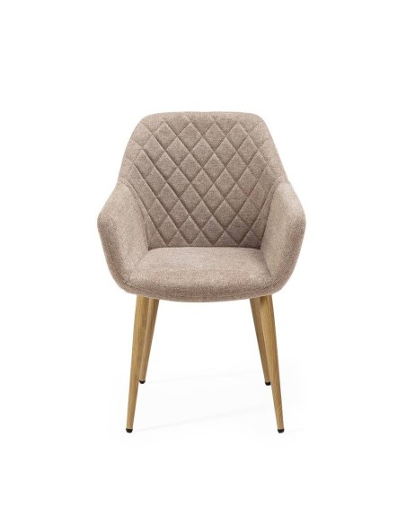 Cadeira de jantar NINA com braços, tecido e pernas de metal roble