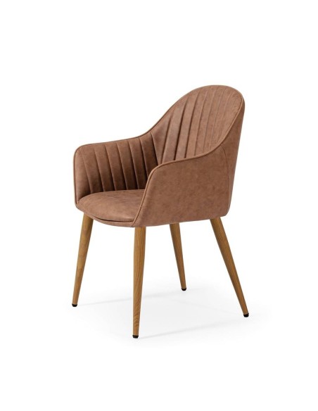Silla de comedor con brazos ASLAD polipiel, patas metálicas roble