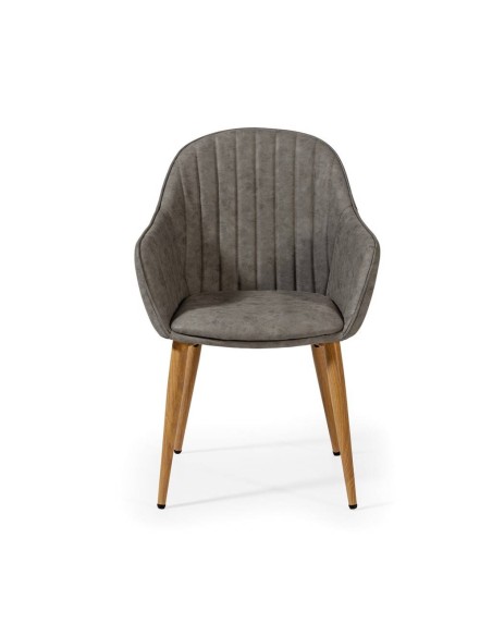 Silla de comedor con brazos ASLAD polipiel, patas metálicas roble