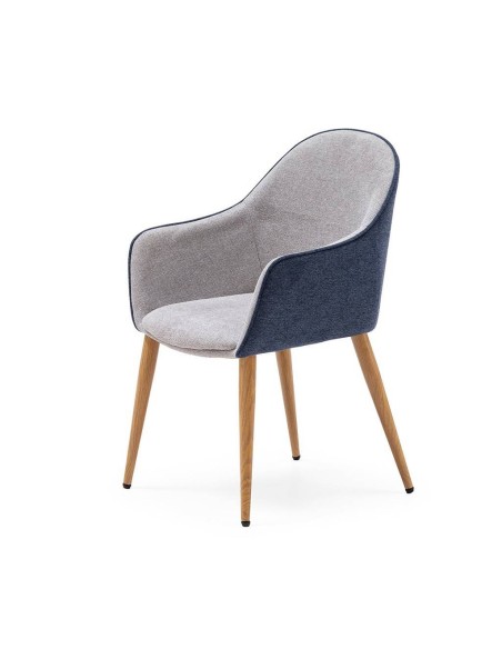 Silla de comedor con brazos ASLAD tejido combinado, patas metálicas roble