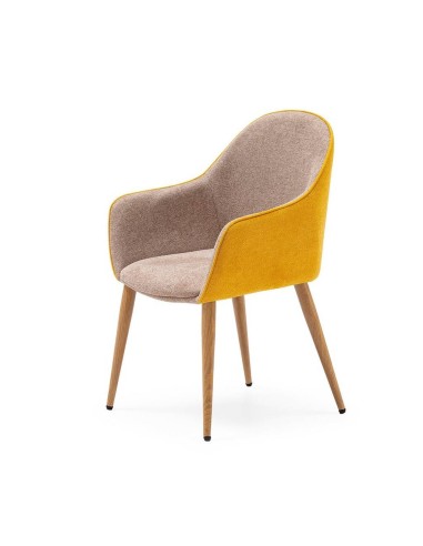 Silla de comedor con brazos ASLAD tejido combinado, patas metálicas roble