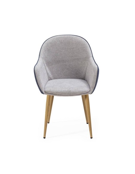 Silla de comedor con brazos ASLAD tejido combinado, patas metálicas roble