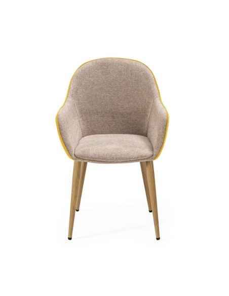 Silla de comedor con brazos ASLAD tejido combinado, patas metálicas roble