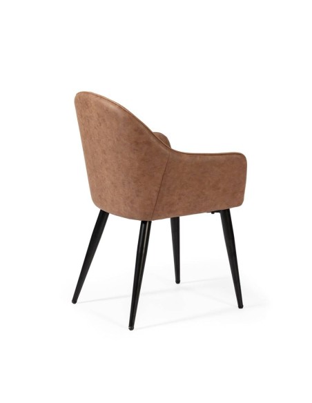 Silla de comedor con brazos ASLAD polipiel, patas metálicas en negro.