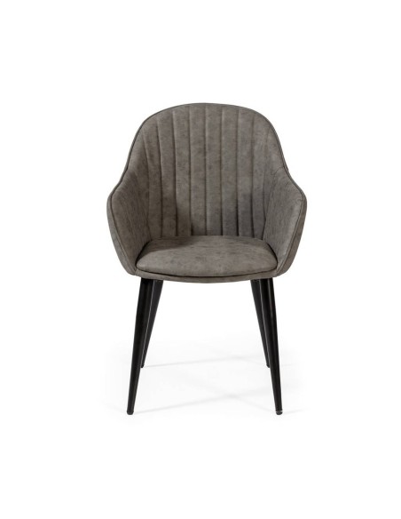 Silla de comedor con brazos ASLAD polipiel, patas metálicas en negro.
