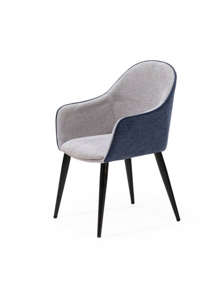 Silla de comedor con brazos ASLAD tejido combinado, patas metálicas en negro.