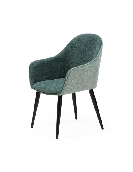 Silla de comedor con brazos ASLAD tejido combinado, patas metálicas en negro.