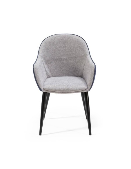Silla de comedor con brazos ASLAD tejido combinado, patas metálicas en negro.