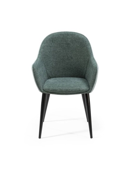 Silla de comedor con brazos ASLAD tejido combinado, patas metálicas en negro.