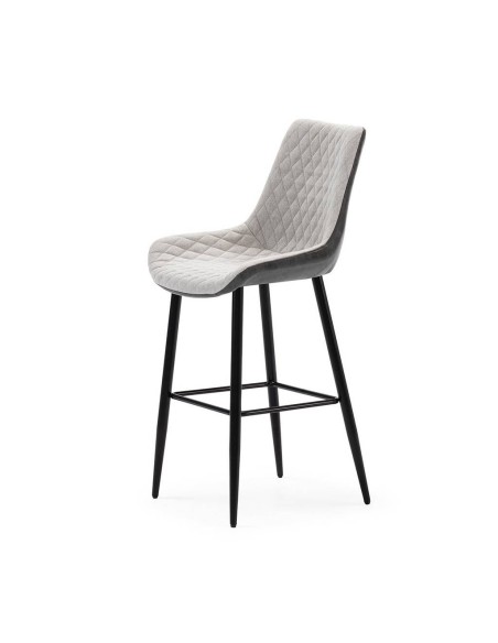 Taburete SAIDI combinado en tejido y polipiel, patas metálicas.