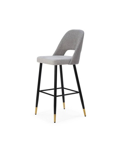 Taburete en tejido combinado MOCCIA, patas metálicas en negro y dorado.