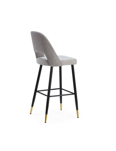 Taburete en tejido combinado MOCCIA, patas metálicas en negro y dorado.