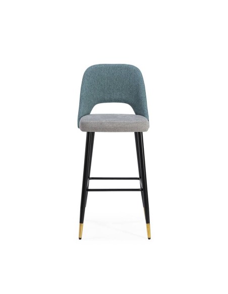 Taburete en tejido combinado MOCCIA, patas metálicas en negro y dorado.