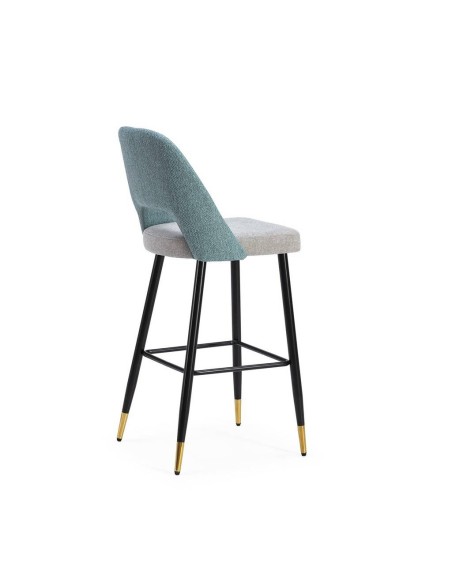 Banqueta em tecido combinado MOCCIA, pernas em metal cor preto e ouro.