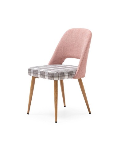 Silla de comedor en tejido de cuadros combinado MOCCIA, patas metálicas simil madera