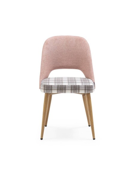 Silla de comedor en tejido de cuadros combinado MOCCIA, patas metálicas simil madera