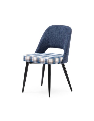 Silla de comedor en tejido de cuadros combinado MOCCIA, patas metálicas color negro.