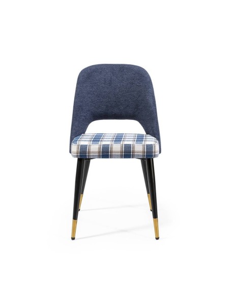 Silla de comedor en tejido de cuadros combinado MOCCIA, patas metálicas color negro/dorado.