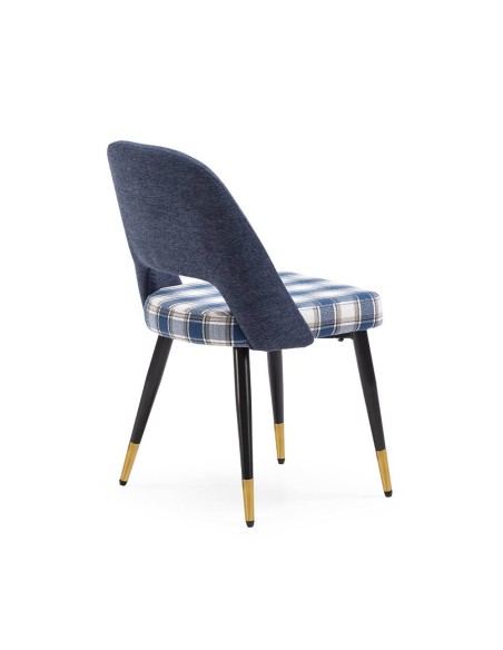 Cadeira de jantar MOCCIA em tecido de quadrados combinado, pernas em metal cor preto/ouro.