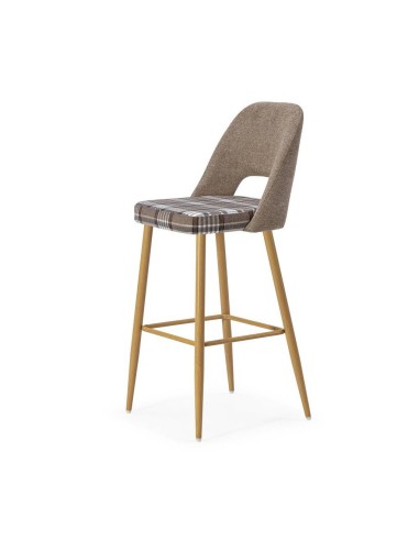 Taburete en tejido de cuadros combinado MOCCIA, patas metálicas simil madera.