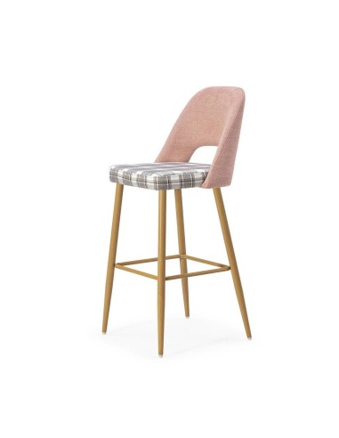 Taburete en tejido de cuadros combinado MOCCIA, patas metálicas simil madera.
