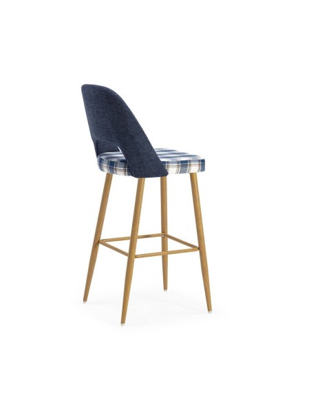 Taburete en tejido de cuadros combinado MOCCIA, patas metálicas simil madera.