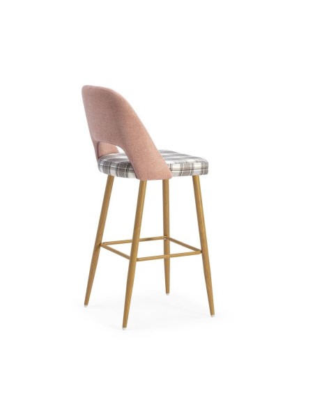 Taburete en tejido de cuadros combinado MOCCIA, patas metálicas simil madera.
