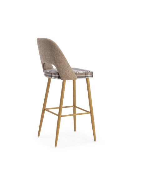 Taburete en tejido de cuadros combinado MOCCIA, patas metálicas simil madera.