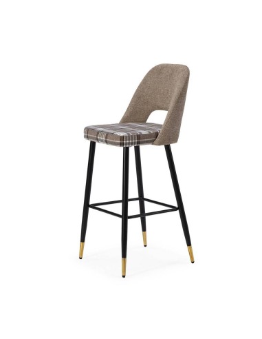Taburete en tejido de cuadros combinado MOCCIA, patas metálicas en negro y dorado.