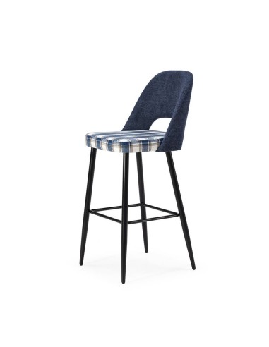 Taburete en tejido de cuadros combinado MOCCIA, patas metálicas en negro.