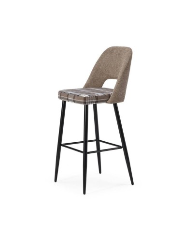 Taburete en tejido de cuadros combinado MOCCIA, patas metálicas en negro.
