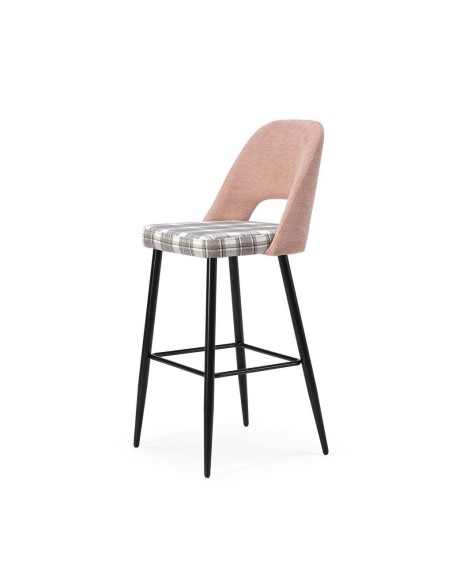 Taburete en tejido de cuadros combinado MOCCIA, patas metálicas en negro.