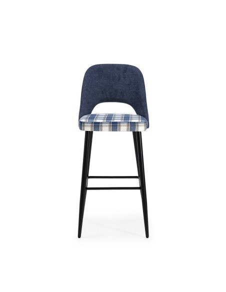 Taburete en tejido de cuadros combinado MOCCIA, patas metálicas en negro.