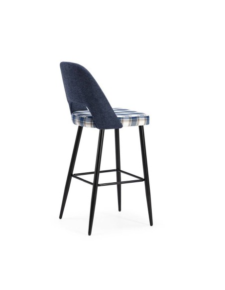 Banqueta em tecido de quadrados combinado MOCCIA, pernas em metal preto.