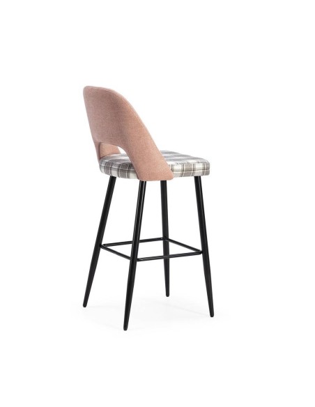 Banqueta em tecido de quadrados combinado MOCCIA, pernas em metal preto.