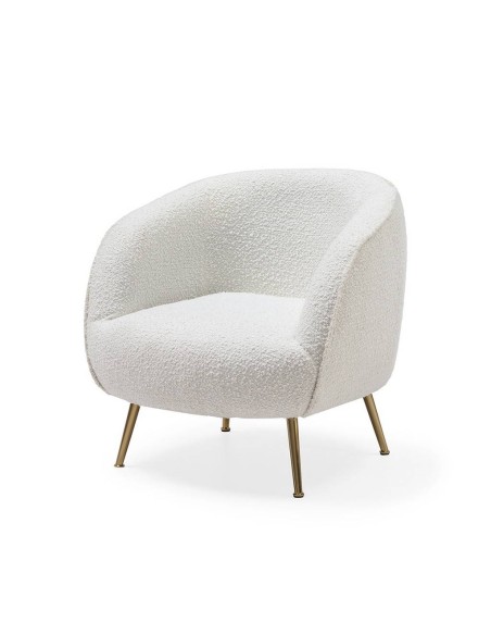 SILLÓN LALY TELA BORREGUITO BLANCO y PATAS METAL DORADO.