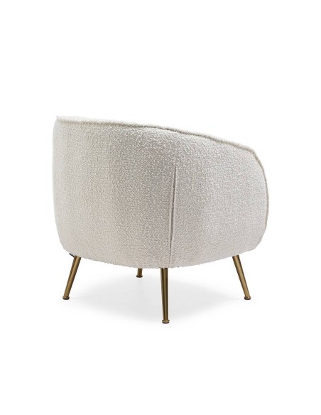 POLTRONA LALY tecido de OVELHA BRANCO, PERNAS METAL DOURADO