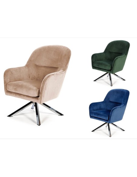 Sillón giratorio de Terciopelo CLYDE con patas de acero cromado.