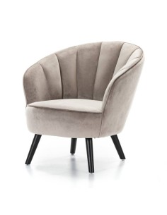 Butaca de terciopelo Concha patas de madera en negro.